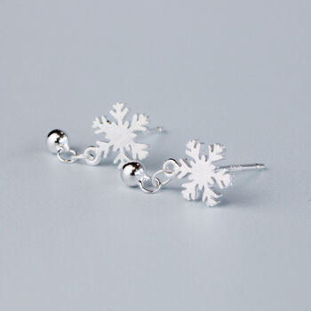 Sterling Silver Snowflake Dangle Stud Earrings, 2 of 6