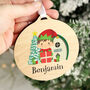 Personalised Elf Round Wooden Decoration, thumbnail 1 of 5