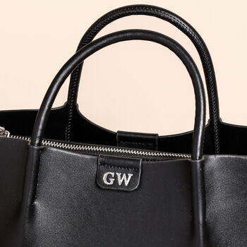 Personalised Black Vegan Leather Grab Handbag, 2 of 2