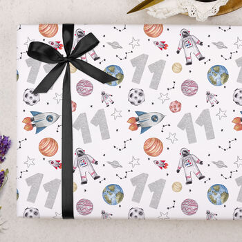 Three Sheets Of Children's 11th Birthday Space Wrapping Paper, 2 of 2