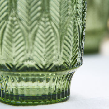 Set Of Four Green Leaf Patterned Highball Glasses, 4 of 6