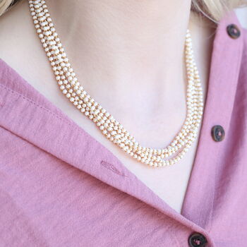 Small White Multi Strand Pearl Wedding Statement Necklace And Earring Set, 5 of 6