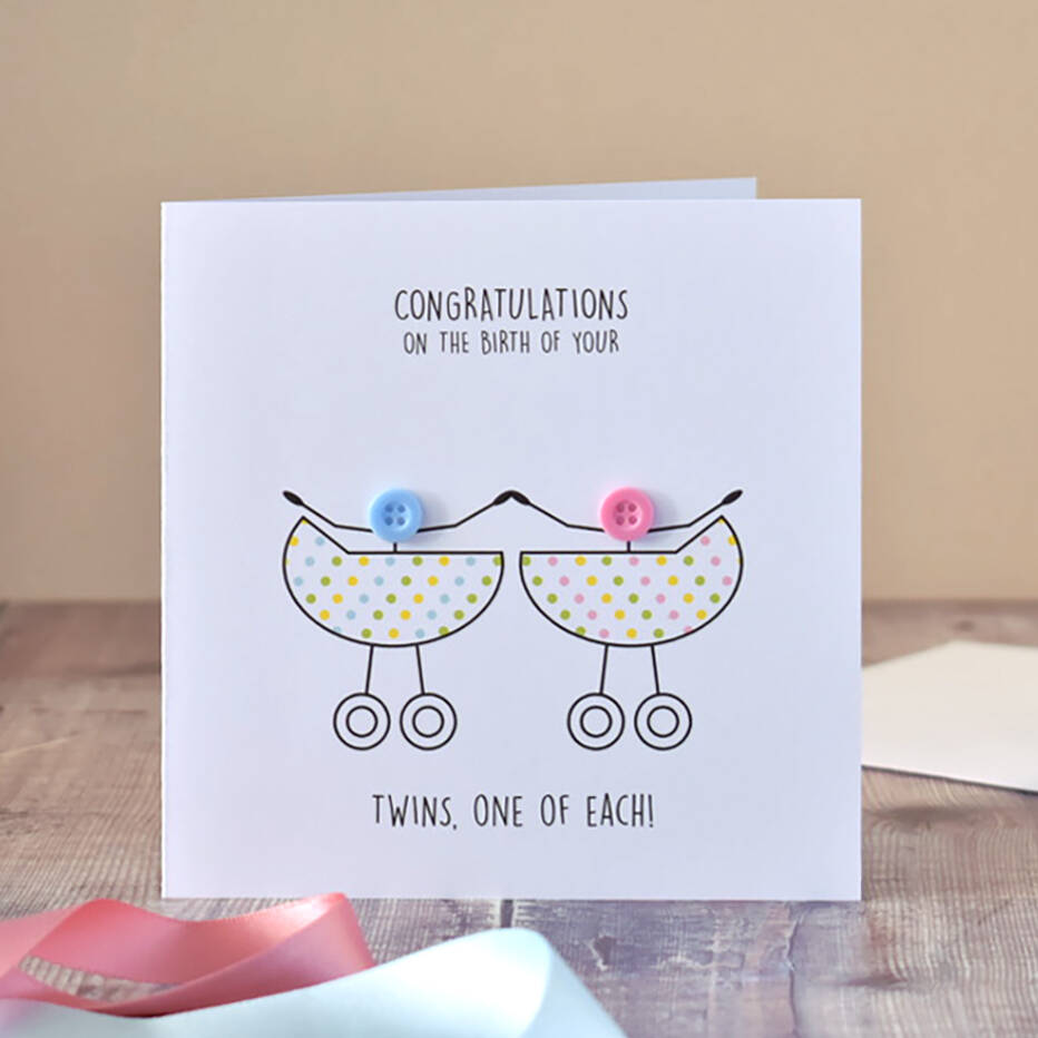 Newborn Twins Congratulations Button Card, 1 of 4