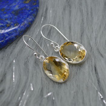 Oval Citrine Earrings: Dangle Drop, Sterling Silver, 3 of 6