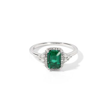 White Gold Emerald And Natural Diamond Halo Ring, 2 of 4