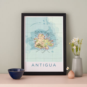 Framed And Personalised Antigua Map Print, 2 of 2