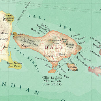 Personalised Bali Treasured Map Location Print, 7 of 8