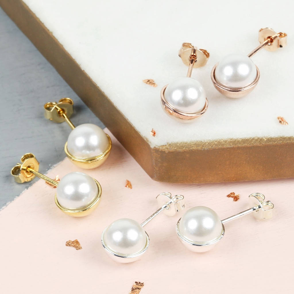 white pearl ball stud earrings by lisa angel