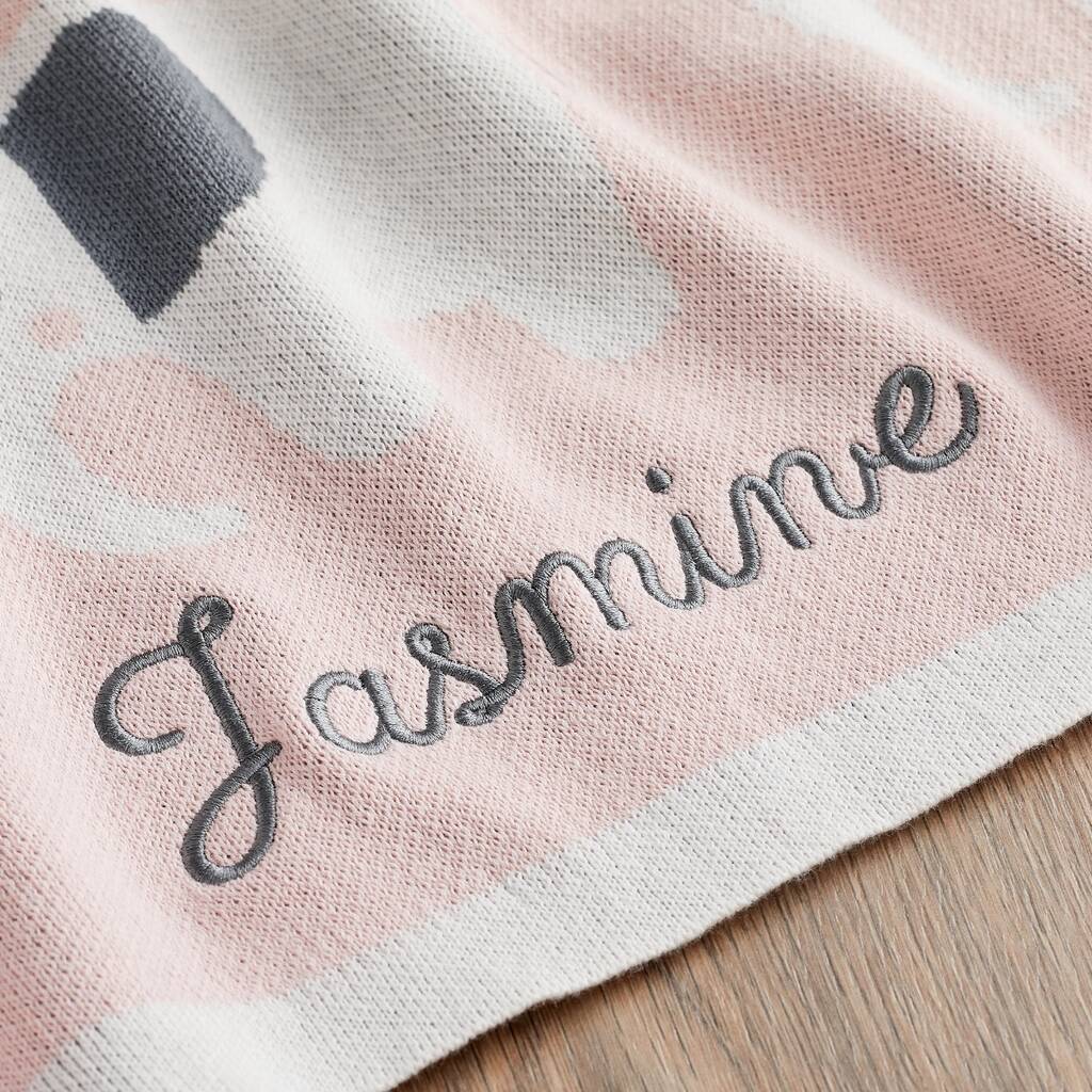 Personalised Pink Elephant Knitted Intarsia Blanket By My 1st Years