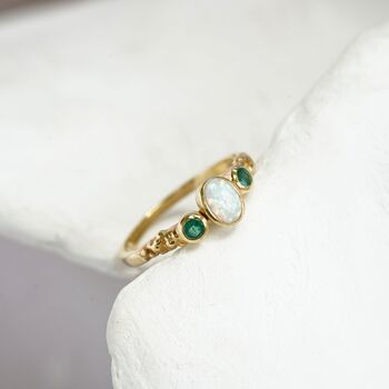 Emerald And White Opal Gold Ring, 3 of 9