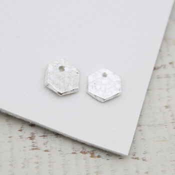 Sterling Silver Textured Hexagon Charm Hoops, 8 of 8