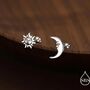 Mismatched Sun And Moon Screw Back Earrings In Sterling Silver, thumbnail 1 of 10