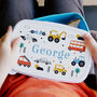 Personalised Blue Vehicle Lunch Box For Kids, thumbnail 1 of 2