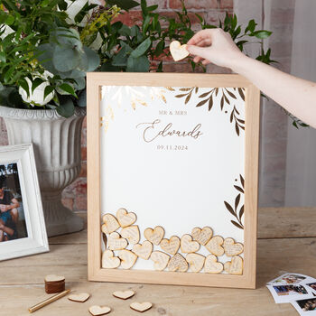 Foiled Gold Leaves Wedding Drop Top Frame Guest Book, 2 of 3