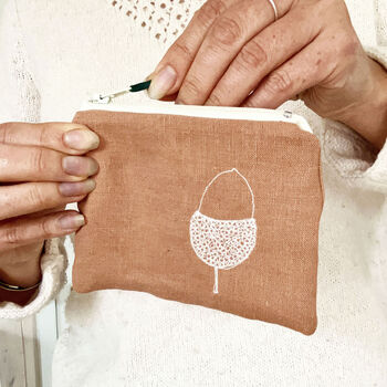 Embroidered Linen Acorn Coin Purse, 3 of 3