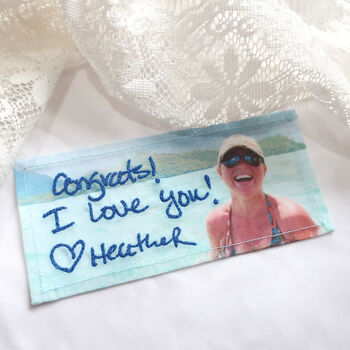 Custom Photo And Embroiderd Handwriting Wedding Dress Label, 3 of 6