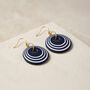 Dark Navy And Pearlescent White Geometric Circular Earrings • Gold Plated Sterling Silver Hooks, thumbnail 3 of 12