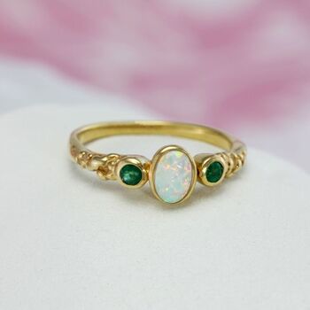 Emerald And White Opal Gold Ring, 7 of 10