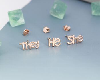 Sterling Silver He She They Pronoun Stud Earrings, 6 of 12