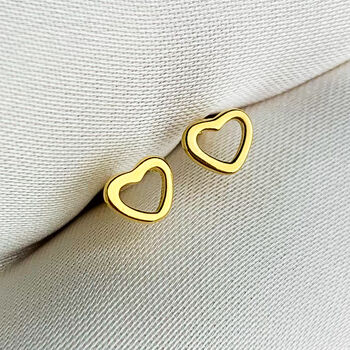 Sterling Silver Gold Colour Tiny Heart Stud Earrings, 2 of 5