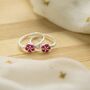 Adjustable Sterling Silver Red Floral Slim Daisy Ring, thumbnail 2 of 5