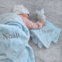 Personalised Blue Bunny Comforter And Blue Blanket Set, thumbnail 3 of 9