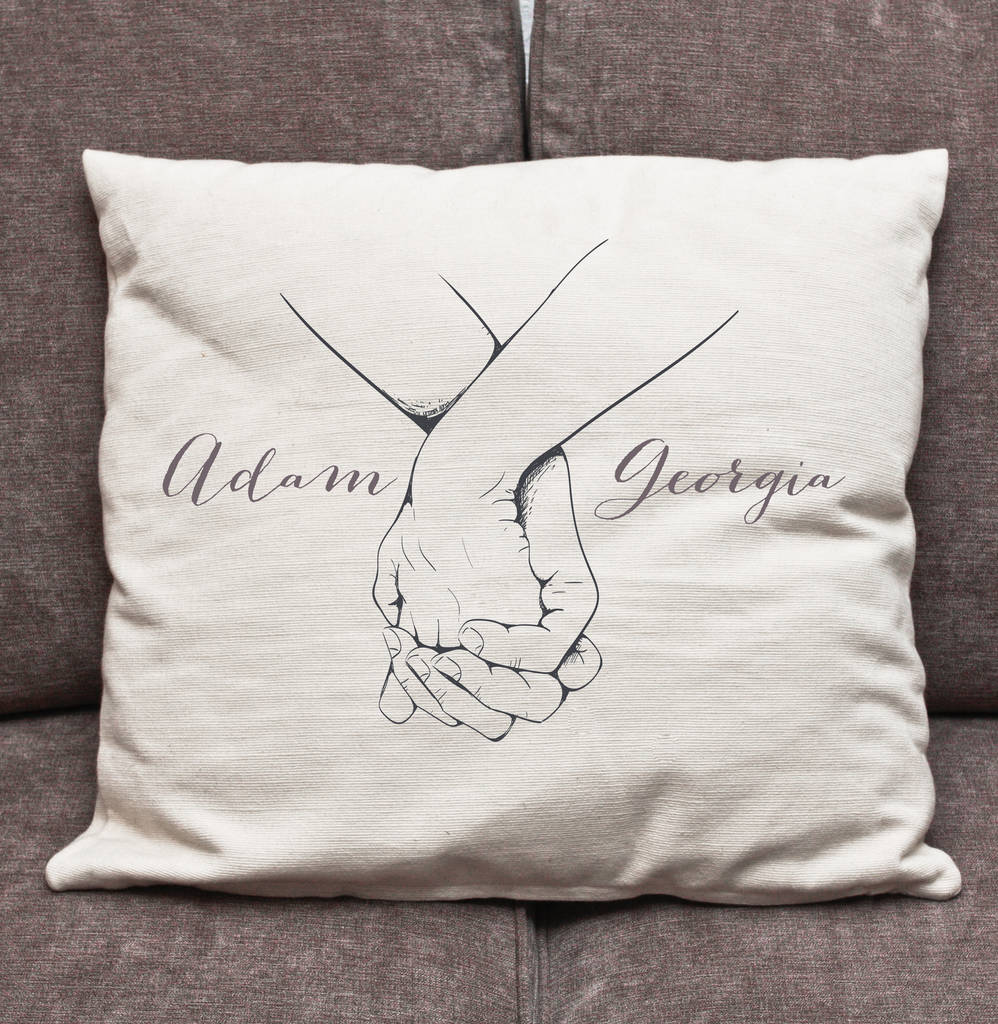 Personalised Lovers Holding Hands Cushion Cover By Personalised
