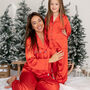 Personalised Women's Luxury Red Christmas Silky Satin Pyjamas, thumbnail 10 of 10