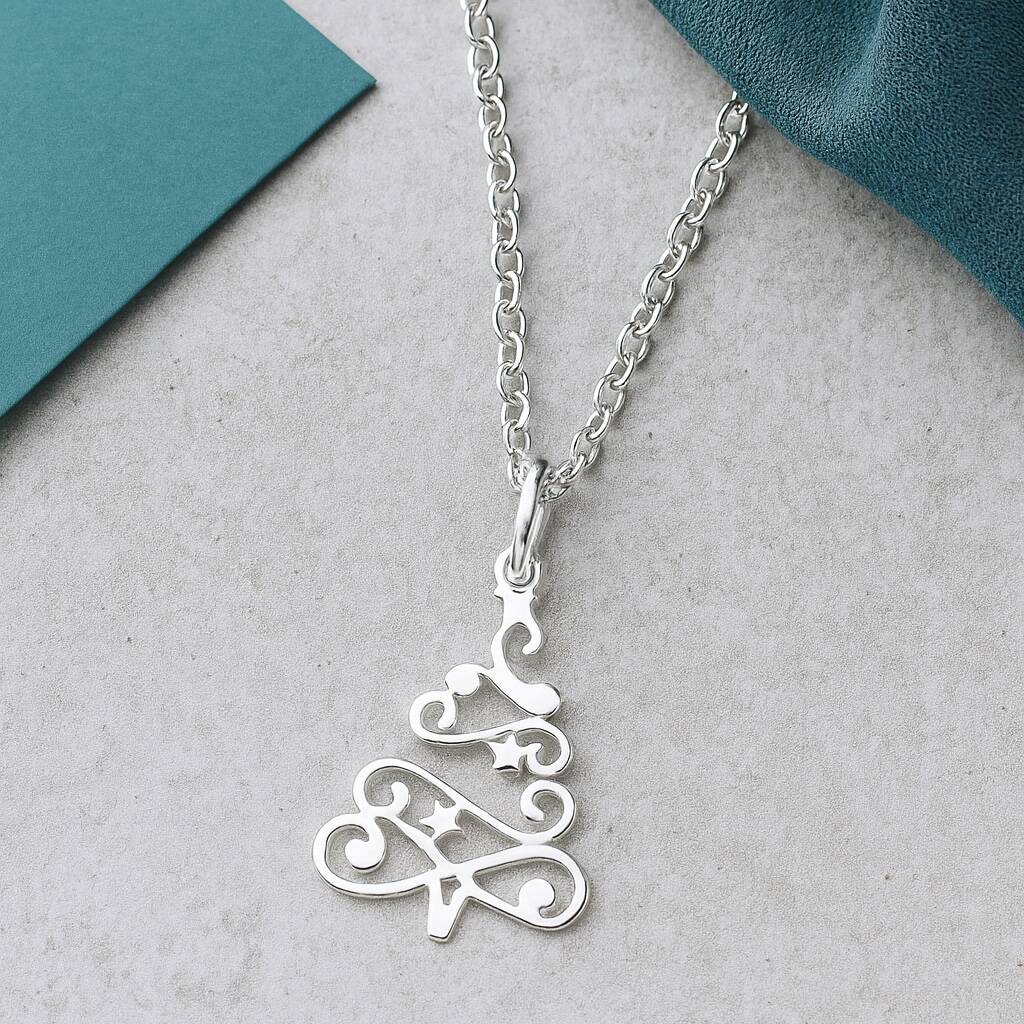 Sterling Silver Christmas Tree Pendant Necklace, 1 of 9
