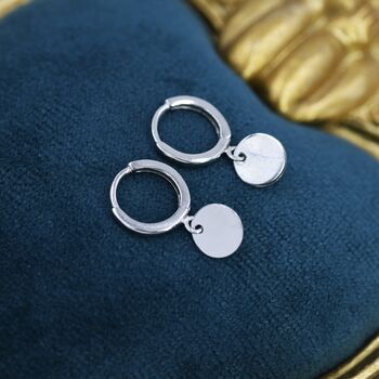 Sterling Silver Round Disk Drop Earrings, 2 of 12