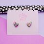 Hand Painted Abstract Wonky Heart Stud Earrings, thumbnail 1 of 8