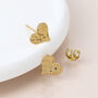 Gold Plated Sterling Silver Hammered Heart Stud Earrings – 8mm, thumbnail 3 of 4