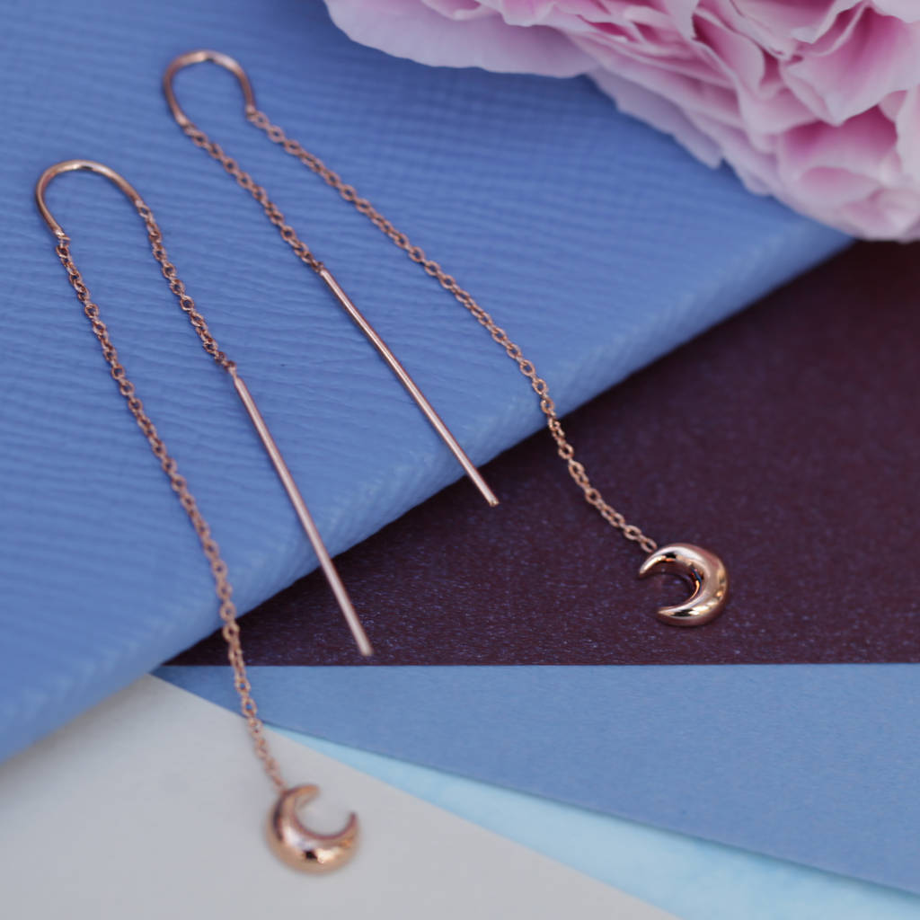 Crescent Moon Threader Chain Earrings By Holly Blake
