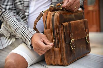 Handcrafted Leather Laptop Bag For Men Gift For Him, 3 of 12