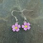 Pink Primrose February Birth Flower Drop Earrings, thumbnail 2 of 4