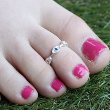 Blue Evil Eye Pure Silver Bichiya Slim Toe Ring, 2 of 7