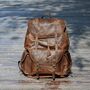 Military Style Genuine Leather Backpack In Tan, thumbnail 1 of 12
