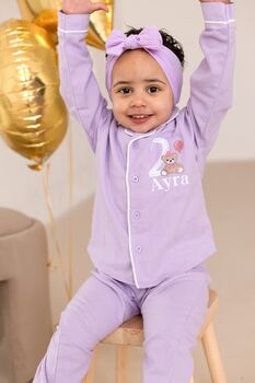 Personalised Bear Embroidered Birthday Pyjamas Choice Of Colours And Age One To Eight Available, 6 of 12