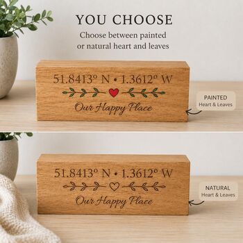 Personalised Coordinates Oak Block | Custom Latitude Longitude Gift, Couple, 3 of 8
