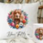 Personalised Cocker Spaniel Summer Floral Dog Wreath Cushion And Mug Gift Bundle, thumbnail 1 of 4