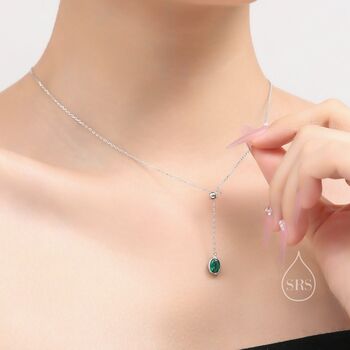 Emerald Green Oval Cz Lariat Pendant Necklace, 6 of 11