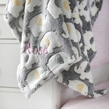 Personalised Grey And Yellow Fluffy Elephant Blanket, 4 of 9