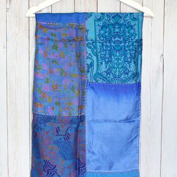 Blue Kantha Handstitched Recycled Silk Scarf, 4 of 4