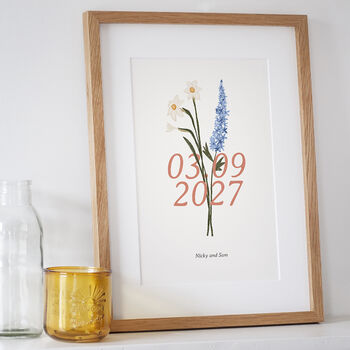 Personalised Fourth Anniversary Print With Couples Birth Flowers, 3 of 5