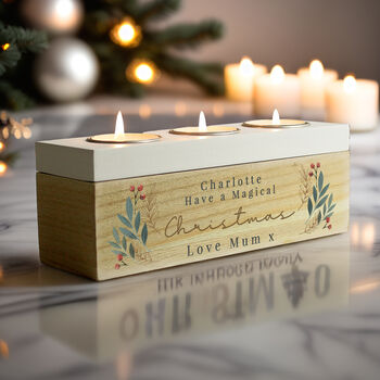 Personalised Christmas Foliage Triple Tea Light Box, 3 of 5