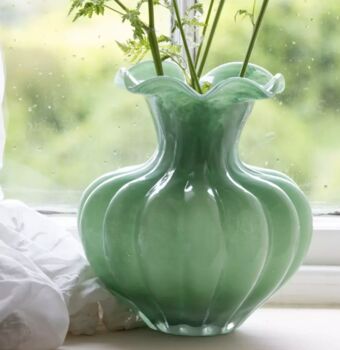 Bethany Green Glass Vase With Frill Rim, 2 of 4