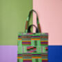 African Print Tote Bag | Green Kente Kofi Print, thumbnail 1 of 6