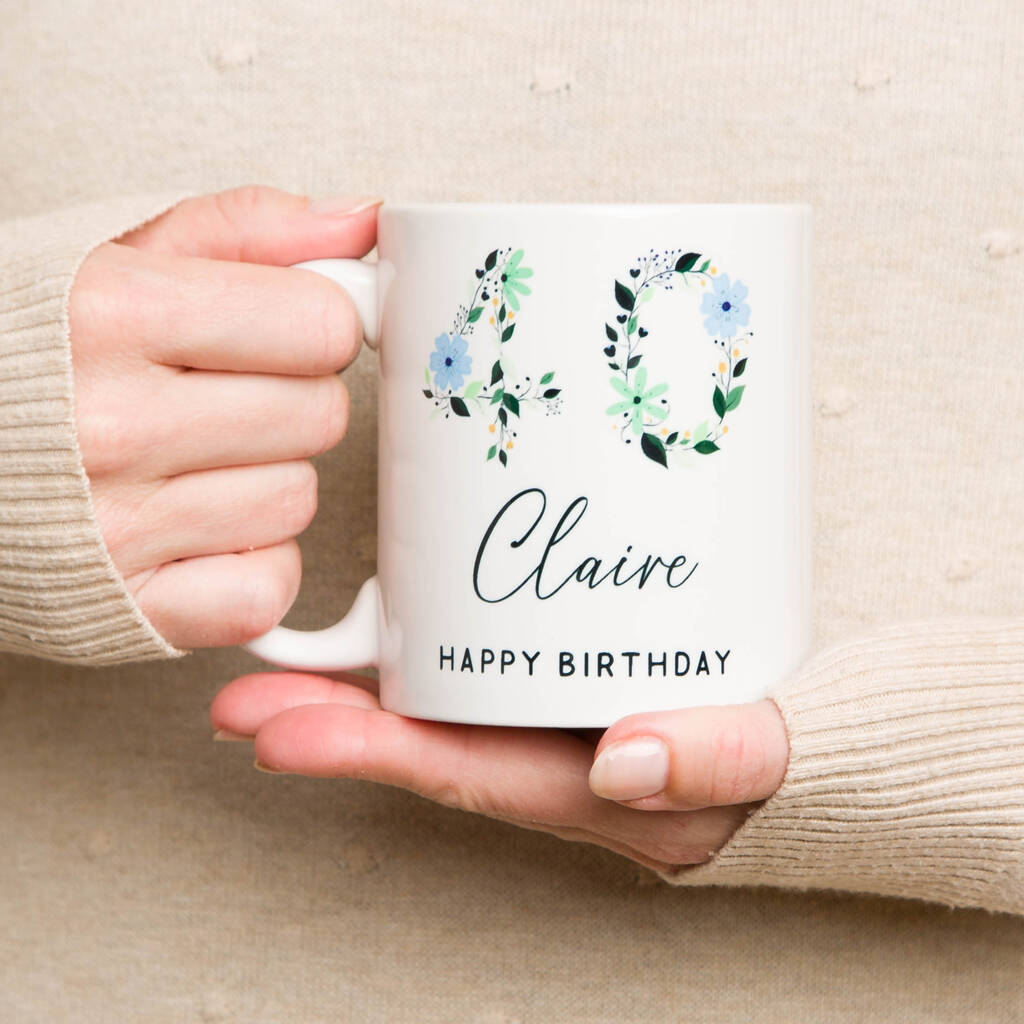 Personalised Floral 40th Birthday Mug By The Laser Engraving Company