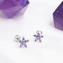 Sterling Silver Purple Amethyst Cz Flower Barbell Earrings, thumbnail 1 of 12