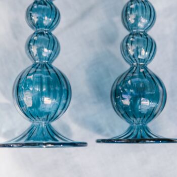 Powder Blue Glass Candle Holders Set Of Two, 5 of 8